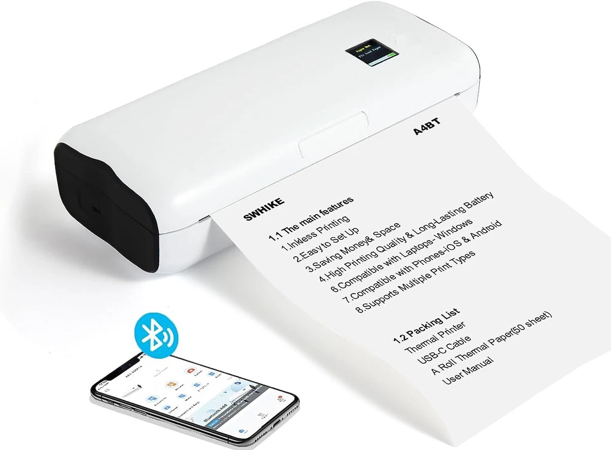 Printer Portable Bluetooth Wit - A4 - Imprimante thermique - Tout en un -  Compacte 