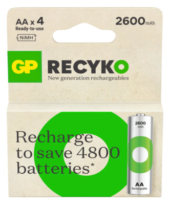 GP Akku Recyko+ AA HR06 Typ 2600 mAh - 4er Pack langlebig und ausdauernd
