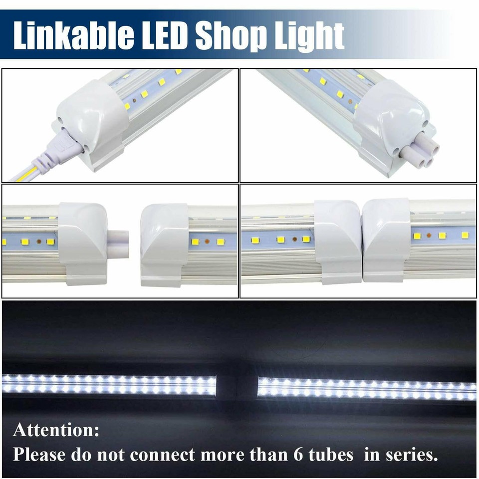 JESLED T8 8FT LED Shop Light – 72W Frosted Tube, 6000K Cool White, 3-Year Warranty, 50,000 Hrs