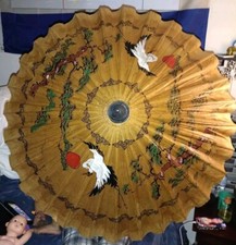 Vintage Oriental 34" Umbrella-Hand Painted-Rice Paper Bamboo. Unique 