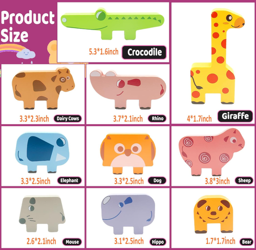 Juguetes apilables de animales de madera Koyigo, bloques de construcción de 10 piezas para niño de 3 años - Imagen 7 de 8