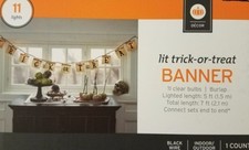 Halloween 5 ft Lit Trick or Treat Banner 11 Clear Bulb Indoor Outdoor Black Wire