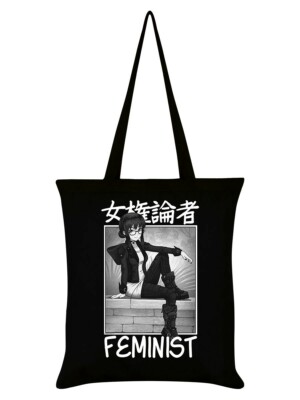 TOKYO SPIRIT FEMINIST Black Tote Bag: manga Japanese cotton eco shopping  gift UK
