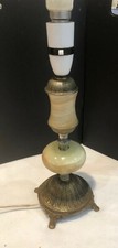 Vintage Green Onyx Stone Gold/Brass Metal Bedside Table Light Desk Lamp - 24.5cm