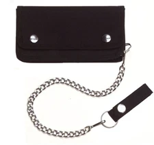Black Trucker Wallet with 14" Chain & Snaps Closure - Secure Polyester Wallet