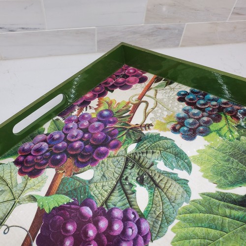 Michel Design Works Vineyard Grapes Botanical Green Square Tray w Handles - Picture 10 of 24