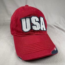 USA 1776 Hat Cap Strap Back Red One Size Frayed Embroidered America Cute