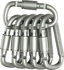 Pack of 6 Premium Aluminum D-Ring Locking Carabiners Keychains Dog Leashes Bags