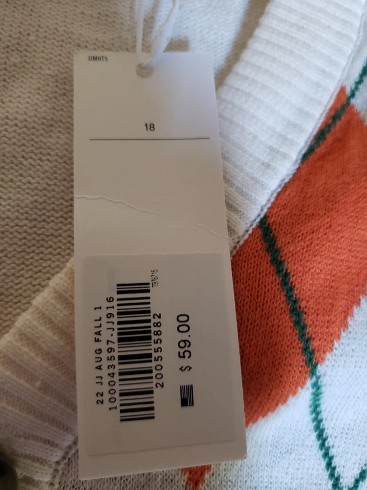 Suéter Cárdigan Janie And Jack Boy Talla 18 The Idyllwild Argyle Nuevo con Etiquetas Foto 3 de 4