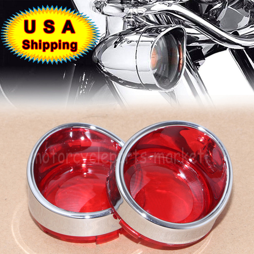 2X Chrome Visor Bezel and Red Lens Deuce-Style Turn Signals for