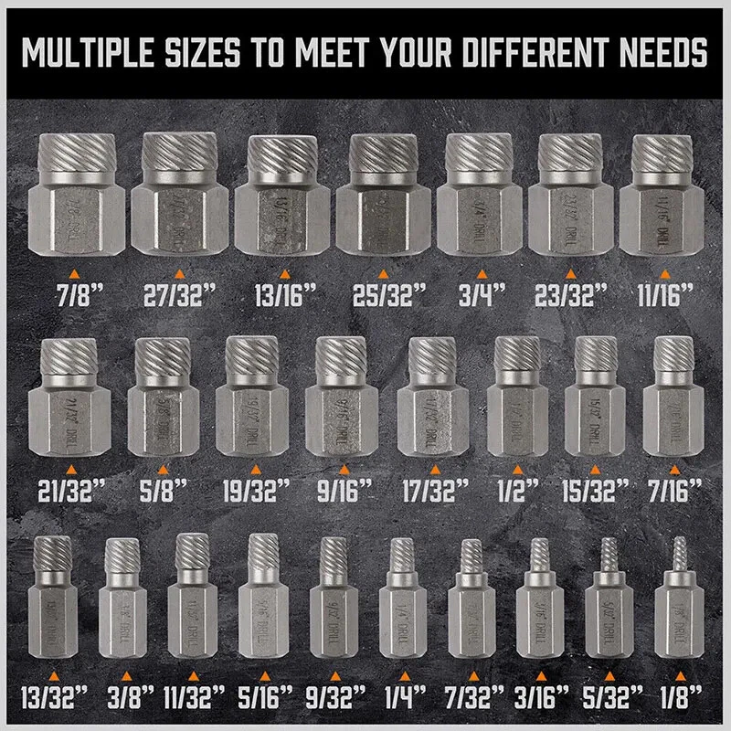 Juego de 25 extractores de tornillos multi-spline broca de cabeza hexagonal llave de vaso removedor de pernos Foto 3 de 4