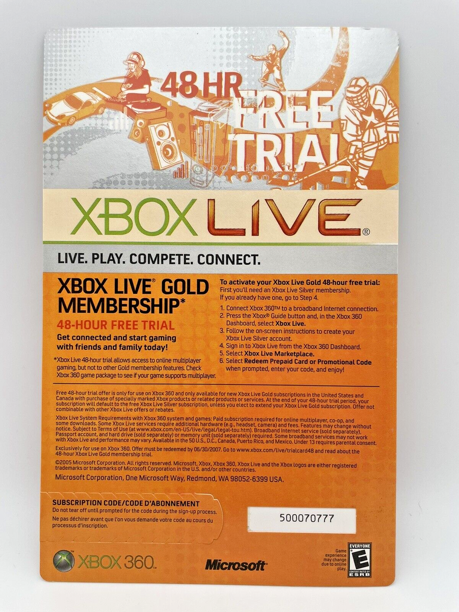 Microsoft Xbox Live Free 48 Hour Trial Gold Subscription XBOX 360