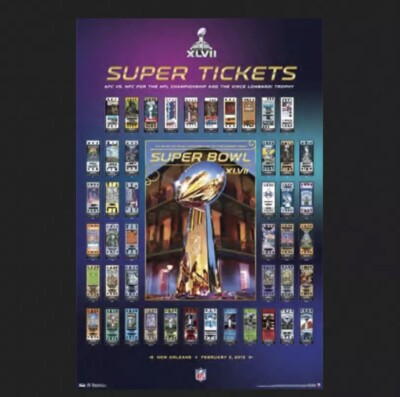 NFL Super Bowl XLVII New Orleans Super Tickets Poster 36 x 24" - New ...
