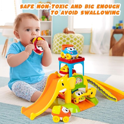 Elephant Slide 4 Animal Cars Push Run Truck Racetrack Baby Educational Toy Safe - Picture 5 of 8