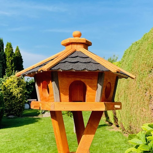 Casa de alimento para pájaros DARLUX L hexagonal madera casa para pájaros punto de alimentación marrón/negro - Imagen 3 de 6