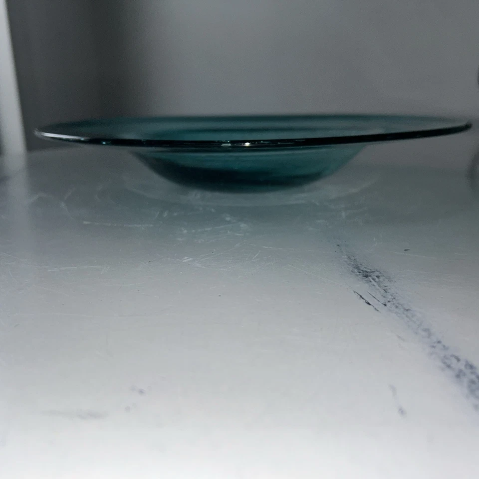 "Tazón grande de vidrio artístico soplado a mano turquesa para servir decoración charcutería 12,25""Dx2""" Foto 4 de 4