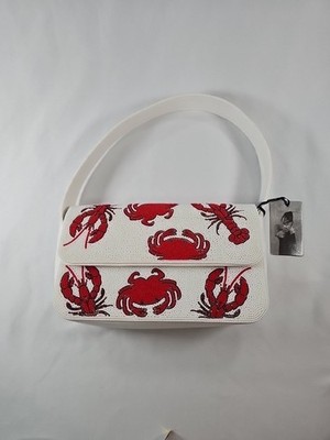New Release Viral Crab Lobster Sincerely Jules Red White Beaded Coastal Bag