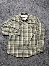 Duck Camp Shirt Mens XL Green Brown Plaid Button Down Outdoor Fishing Pockets