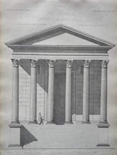 Antique Architectural Engraving Roman Temple Maison Carrée Nîmes Emperor Hadrian