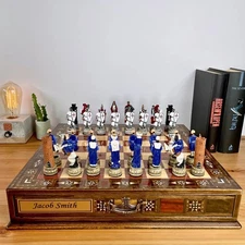 Crusaders Chess Set Handmade Wooden Board with Storage 15" - Christmas Gift 🎁