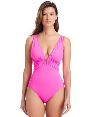 Bleu Rod Beattie Plunge V Neck One Piece Swimsuit Dahlia Women's 8