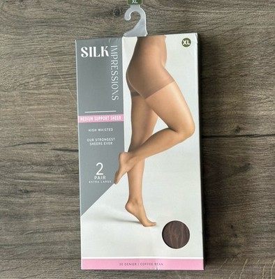 Silk Impressions Coffee Bean Medium Support Sheer High Waisted Pantyhose Size XL