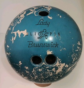 Vtg Lady Brunswick Bowling Ball 13lb 6oz Blue White Swirl Drilled Used JES