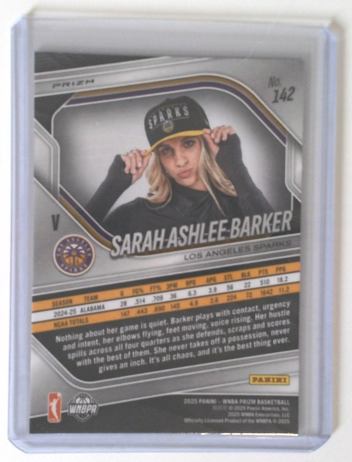 2025 Panini WNBA Prizm #142 Sarah Ashlee Barker Rookie Cracked Ice Variation view 2