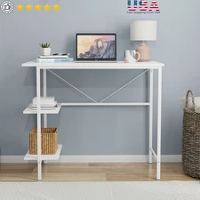 30 In Tall Storage Desk White Wood Metal H-Shape Modern Office Study Shelves New