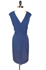 ADRIANNA PAPELL Size 14 Sheath Dress Blue Sleeveless Stretch Woven Knee Length