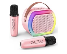 Mini Karaoke Machine with 2 Wireless Microphones, Kids Portable