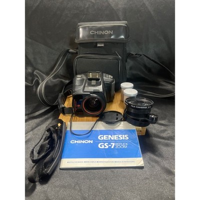 Chinon Genesis GS-7 Reflex Zoom 35mm Film Camera Bundle with Tele Case WORKS
