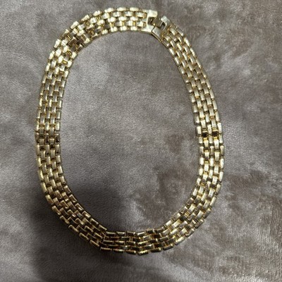 Vintage 70s 80s Mesh Chain Choker Necklace Belt Buckle Collar Gold Tone 14'' Long