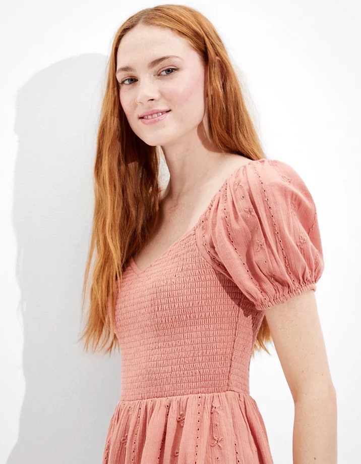 AE American Eagle Medium Solid Eyelet Puff-Sleeve… - image 5