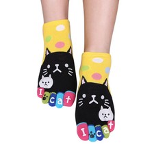 Women Socks Harajuku Letter Cute Cats Patchwork Dot Cotton Kawaii Funny Five Fin