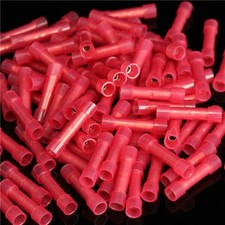 100 pcs Pack 22-18 AWG GA Wire Seamless Red Nylon Butt Terminal Connectors Crimp