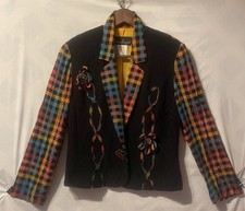 VTG CAROLE LITTLE Abstract Art to Wear Checkered Cropped Jacket 4P Y2K 90's