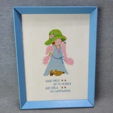 Completed Cross Stitch GOOD GIRLS GO TO HEAVAN BAD GIRLS GO EVERYWHERE ELSE