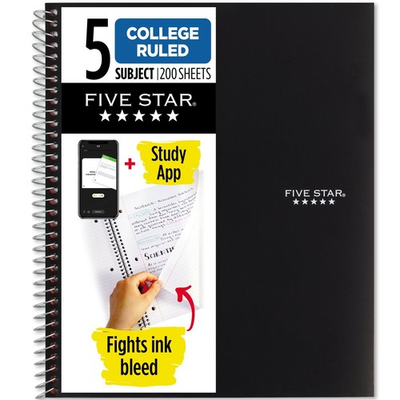 #ad Five Star Spiral Notebook Study App 5 Subject College Ruled Paper 8 1 2quot; x $12.99