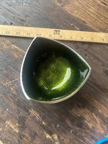 Simply Designz Bowl Handcrafted Green India Retro Ribbed MCM Style Trinket