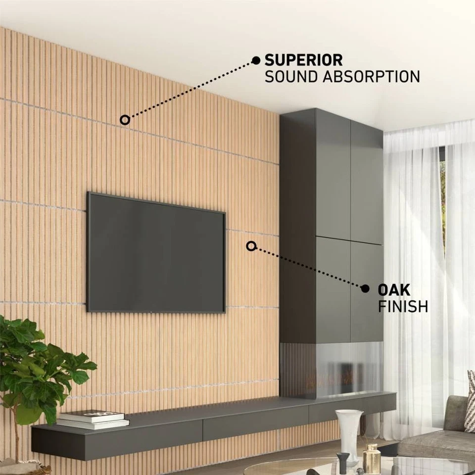 (4-PACK) ARTIKA Sonolok Sound-Absorbing Slatted Wall Panel Kit - Oak - Open Box - Image 2 of 4