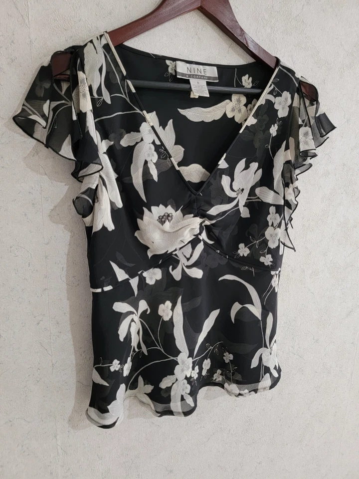 Женская кукла Nine & Company Y2K романтический топ размер M цветочный женский струящийся - Изображение 3 из 4