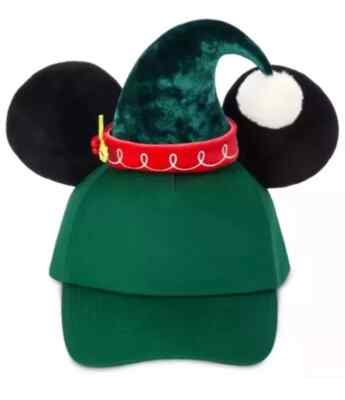 Disney Parks Mickey Mouse Ears Elf Green Adult Christmas Hat Cap Adjustable2024