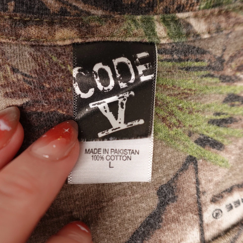 Code V Camo Shirt Mens Large Brown Green Woodland Camo Long Sleeve Hunting Y2K - Image 3 of 4