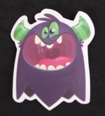 Purple Big Mouth Green Horned Monster Sticker 2.38