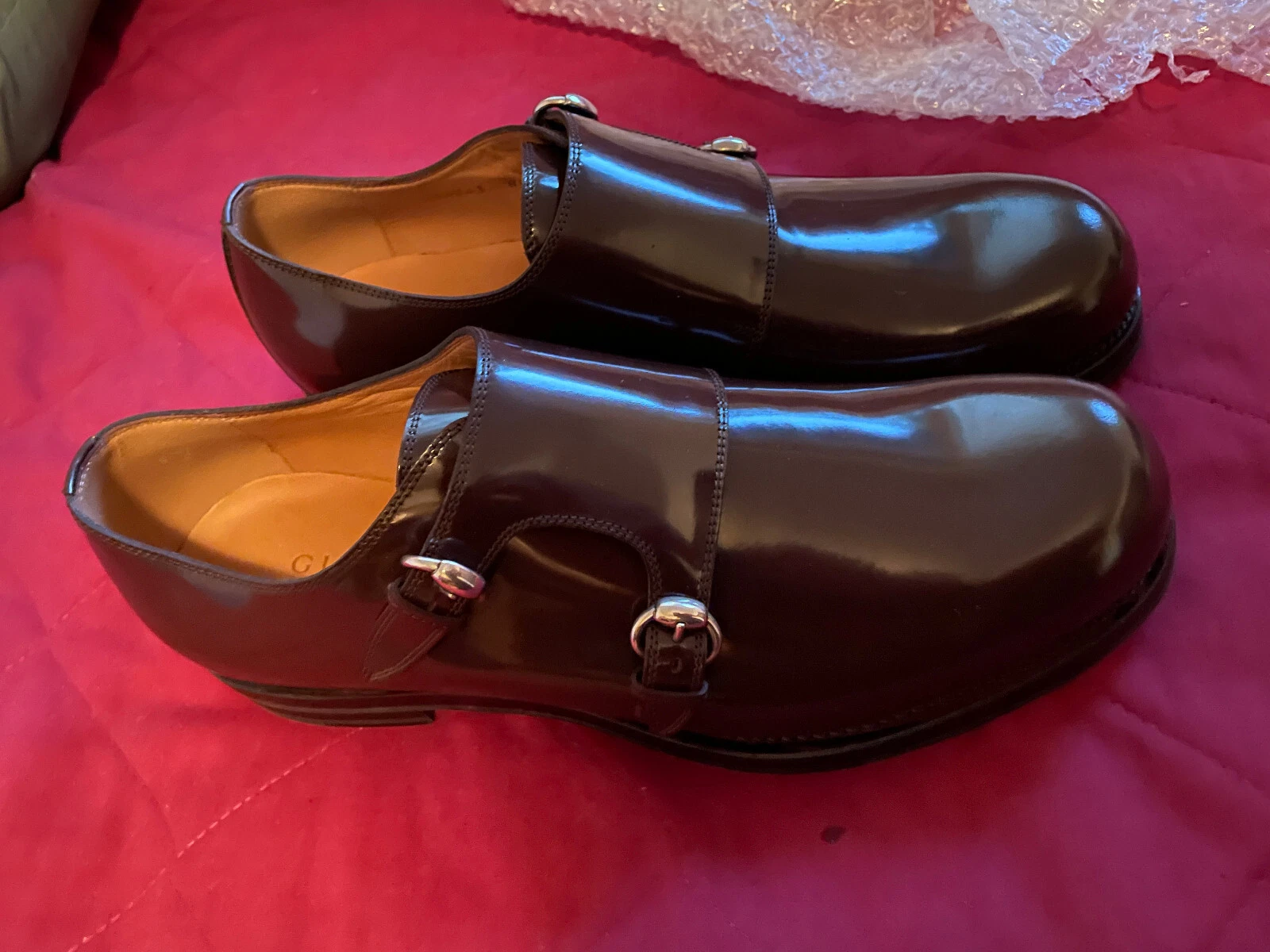 Chaussures homme Gucci cuir marron Goodyear soudé double bride moine pointure US 8,5