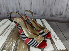 Tommy Hilfiger womens shoes sandals toe slip heel strap slingbacks peek wedge 8