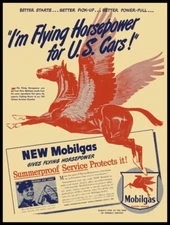 1946 Mobil Gasoline Flying Pegasus New Metal Sign: Flying Horsepower for US Cars