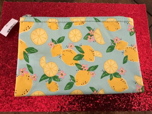 NWT Beautiful Colorful Lemons With Leaves Adorable Makeup Bag 8.75” NEW