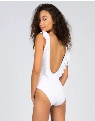 white one piece swimsuit with ruffles